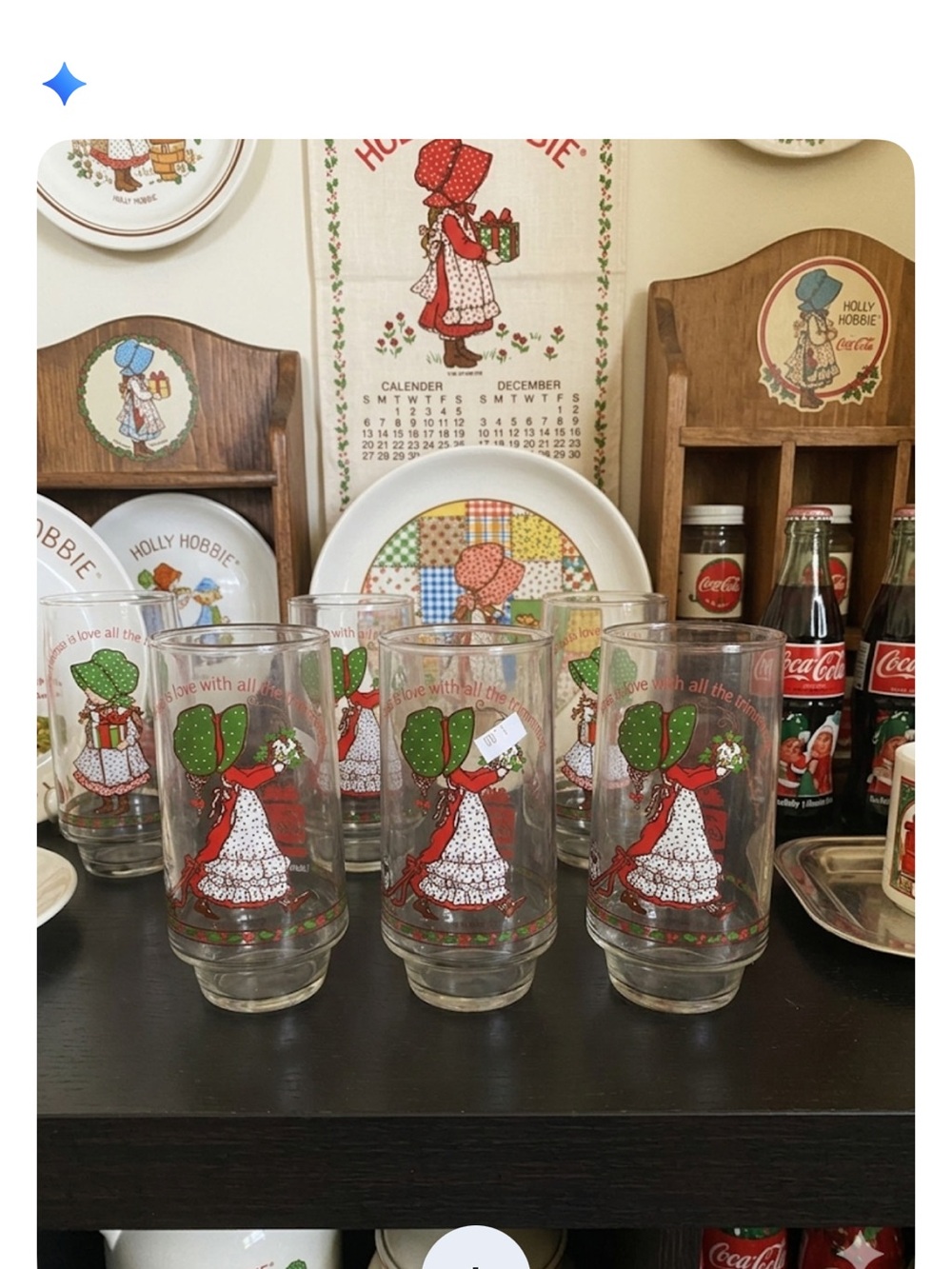 Vintage Holly Hobbie Glass glasses- Set of 3- Red & Green 1982